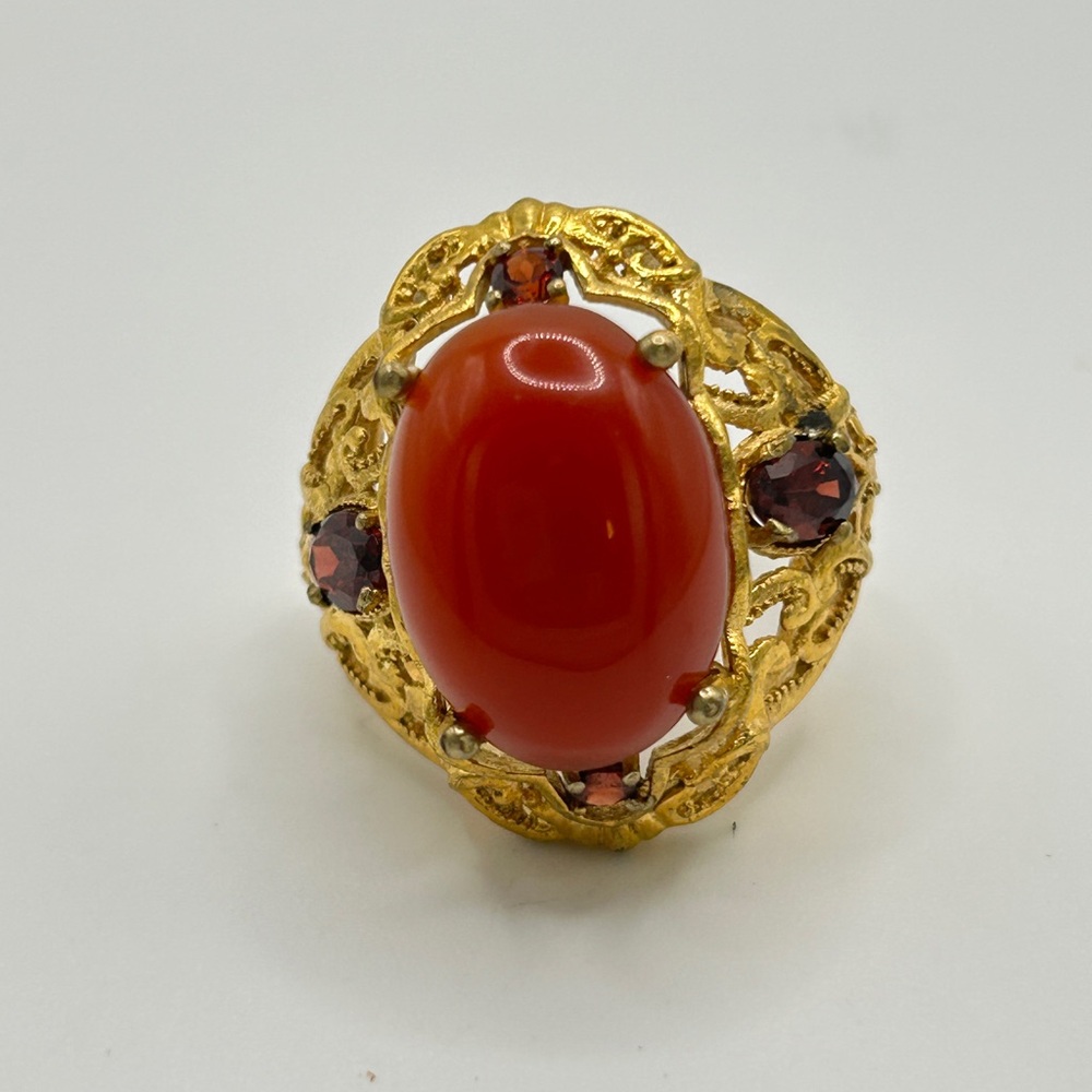Red Agate and Garnet Ring; Size 8; GdB